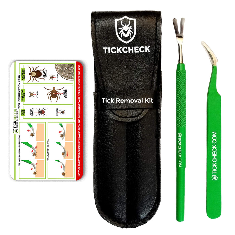 Premium Tick Remover Kit - Stainless Steel Tick Remover + Tweezers, Leather Case, and Free Pocket Tick Identification Card (1)