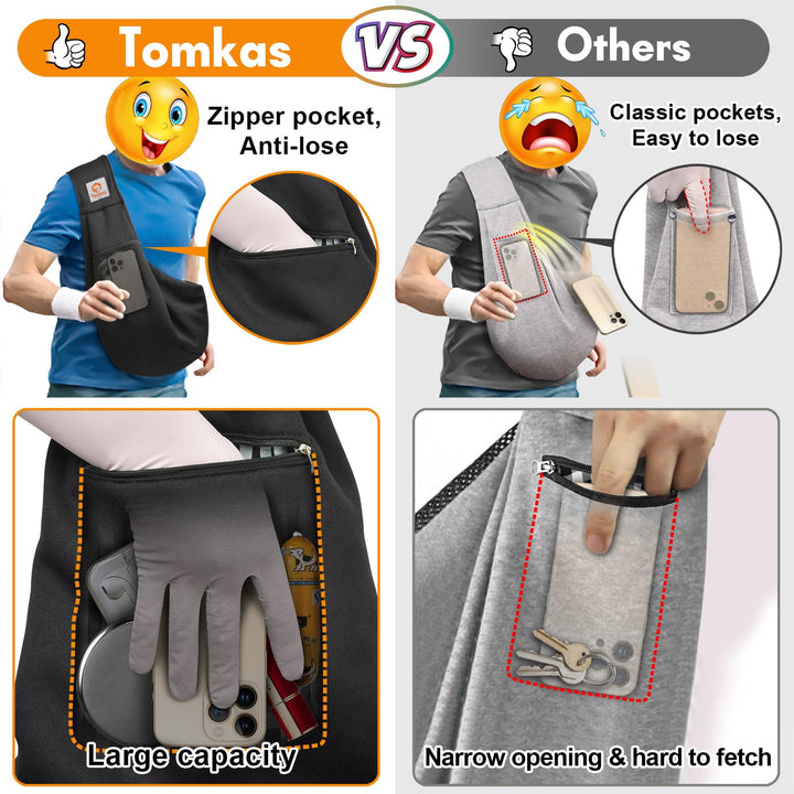 Tomkas Small Dog Sling Carrier - Adjustable Strap &amp; Zip Pocket - Suitable for Puppies (Black)