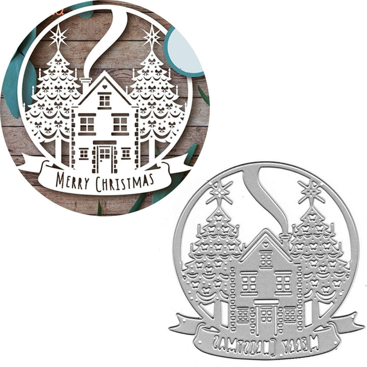 Christmas House Tree Metal Die Cuts,Merry Christmas Flower Leaf Star Bowtie Cutting Dies Cut Stencils for DIY Scrapbooking Album Decorative Embossing Paper Dies Card Making