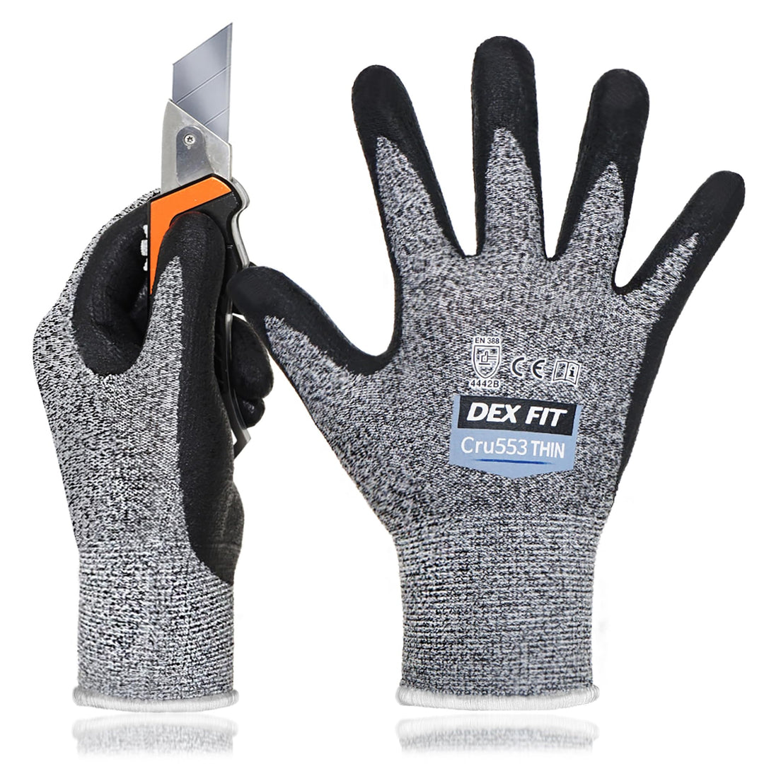 A5 Precision Cut Resistant Gloves Cru553 Thin, Firm Grip, 3D-Comfort Fit, Lightweight &amp; Durable, Touchscreen Compatible for Precision Assembly; Grey S (7) 1 Pair