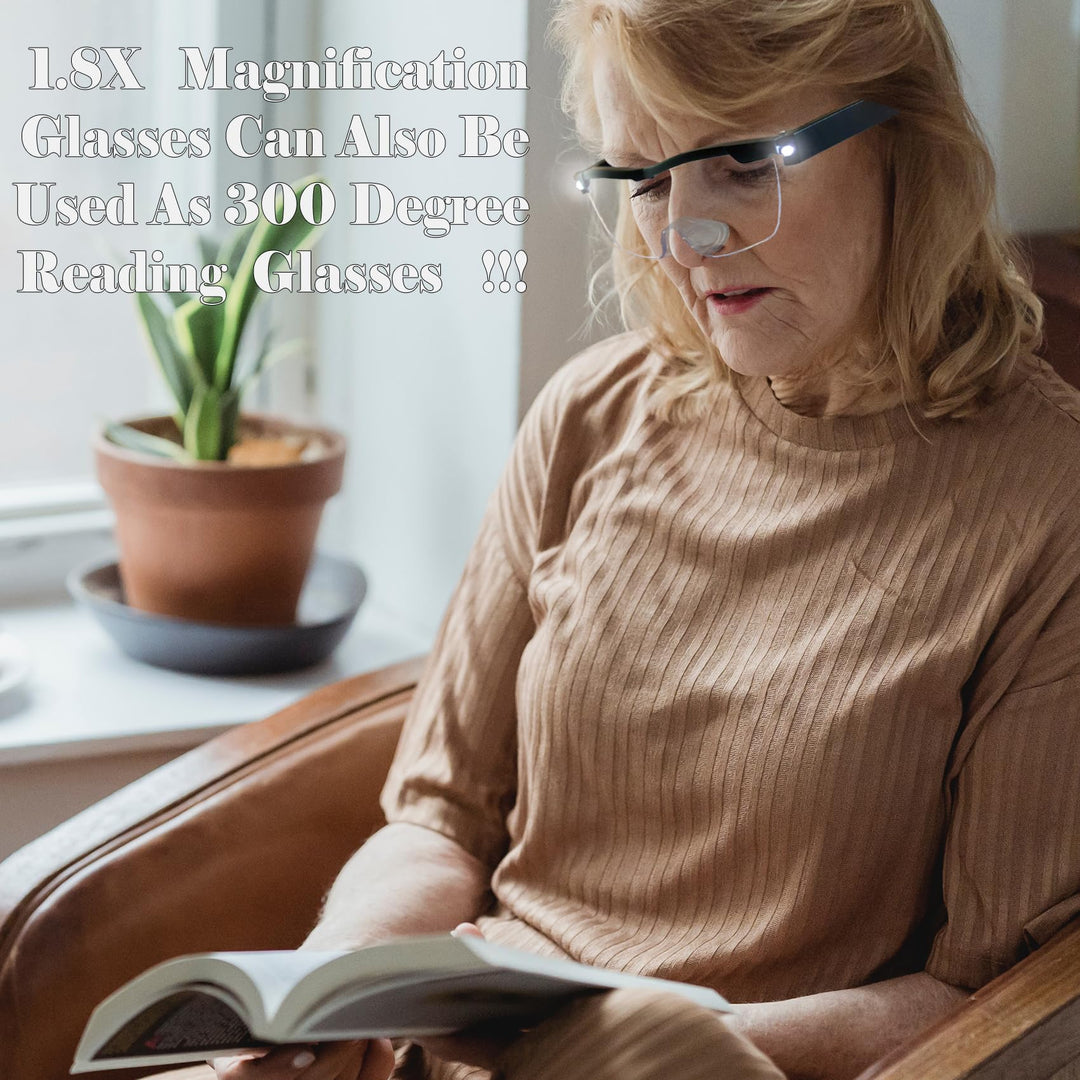 Magnifying Glasses with Light, LED Rechargeable Head Magnifier Glasses, Anti-blue light 180% Magnification with Dual LED Lights, Hands Free Magnifying Eyeglass for Reading, Close Work and Craft(Black)