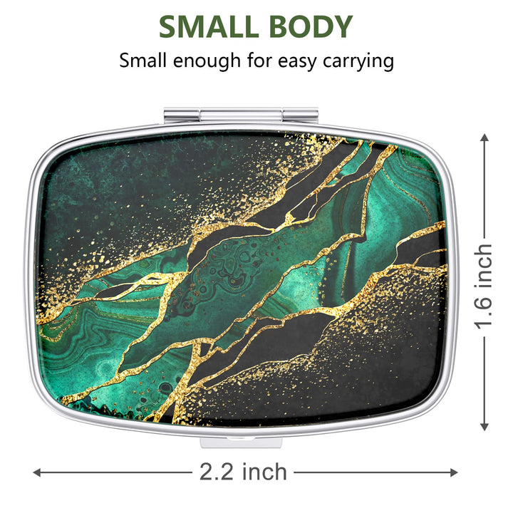 Nipichsha Pill Box, Small Pill Case for Purse & Pocket, Cute Medicine Organizer Travel Pillbox, Portable Pill Container Holder to Hold Vitamins, Medication, Fish Oil and Supplement, Dark Green Marble
