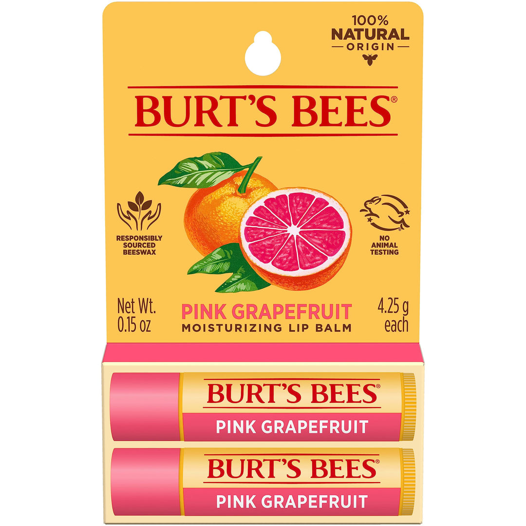 Burt&#39;s Bees 100% Natural Moisturizing Lip Balm, Pink Grapefruit, 2 Tubes in Blister Box