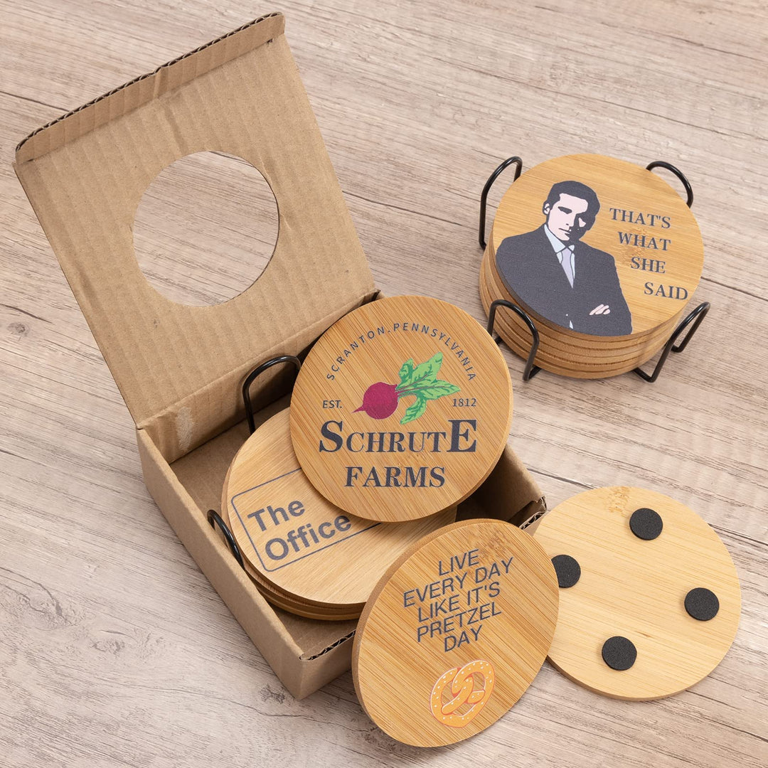 The Office Bamboo Wood Coasters Set of 6, The Office Me