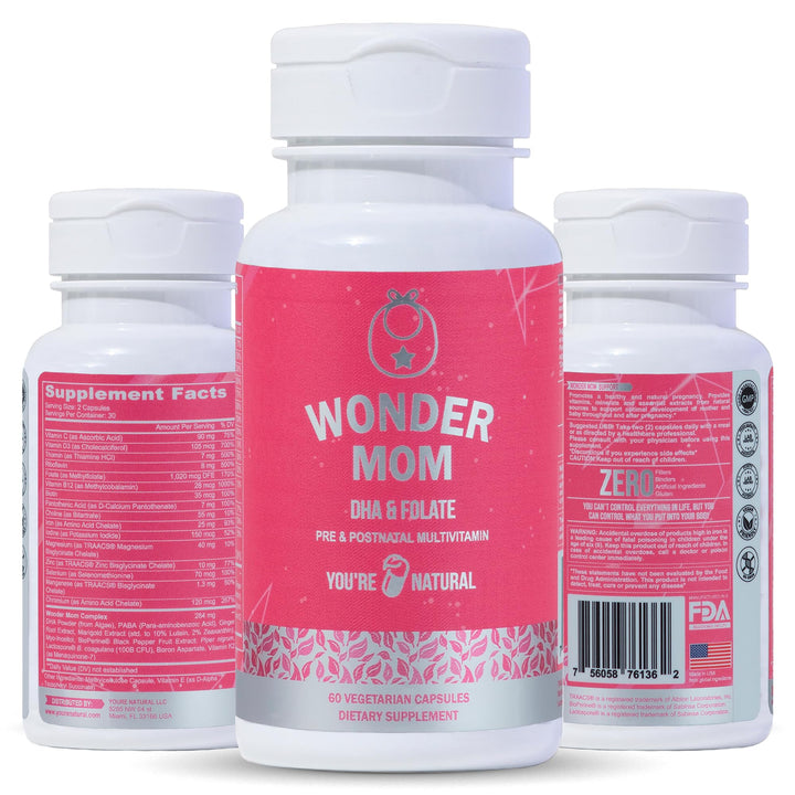 Premium Prenatal & Postnatal Vitamins: Folate, DHA, Choline, Iron, B12, Multivitamin & Probiotics, Supports Fetal Brain Development, Pregnancy & Postpartum Health, Vegan, Non-GMO, Gluten-Free, 30 Days