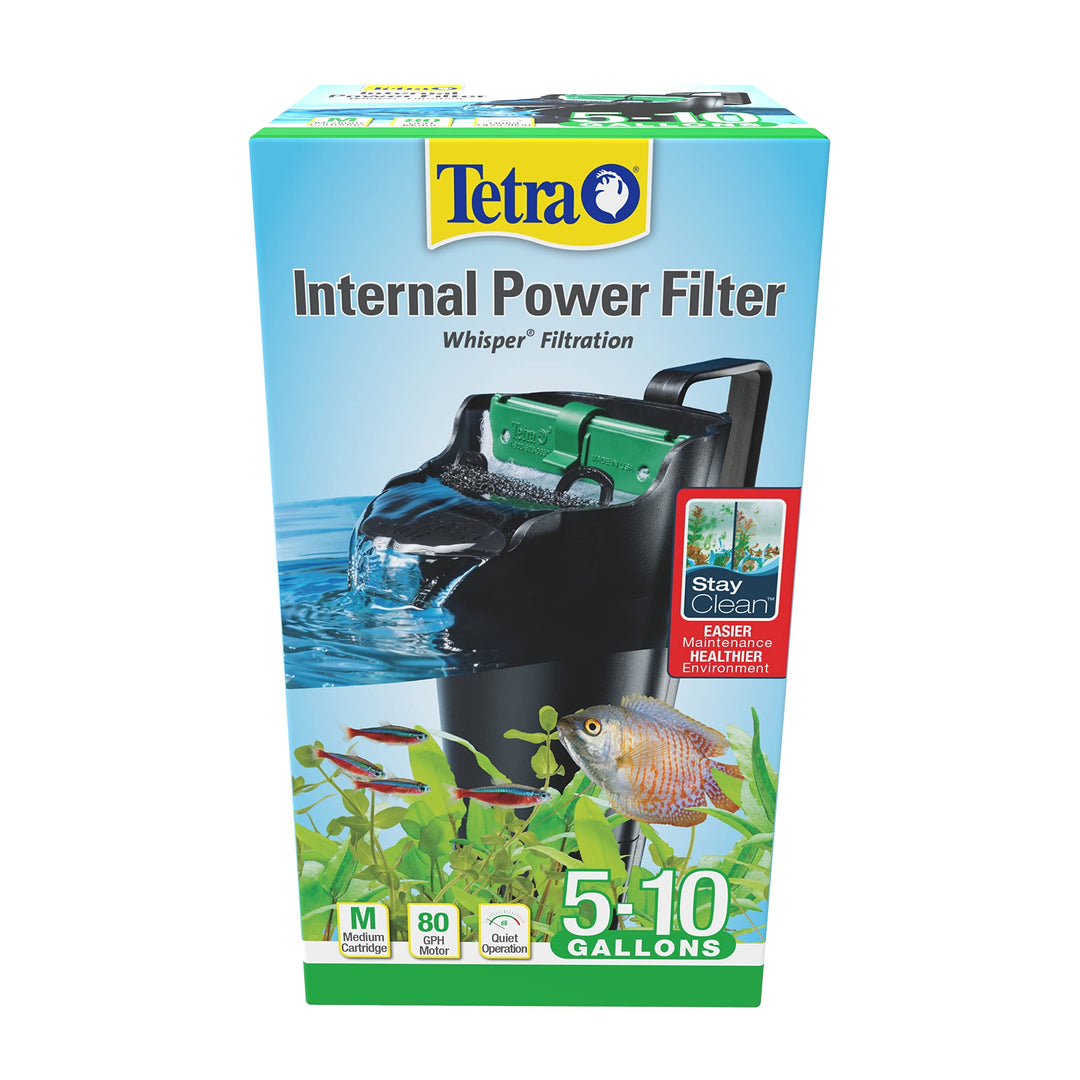 Whisper Internal Power Filter 5 To 10 Gallons, For aquariums, In-Tank Filtration With Air Pump, Black