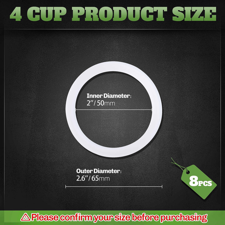 8 PCS Replacement Spare Food Grade Silicone (Better Than Rubber) Gasket Seal Ring For Aluminium Stovetop Coffee Maker Pots 3 Cups &amp; 4 Cups