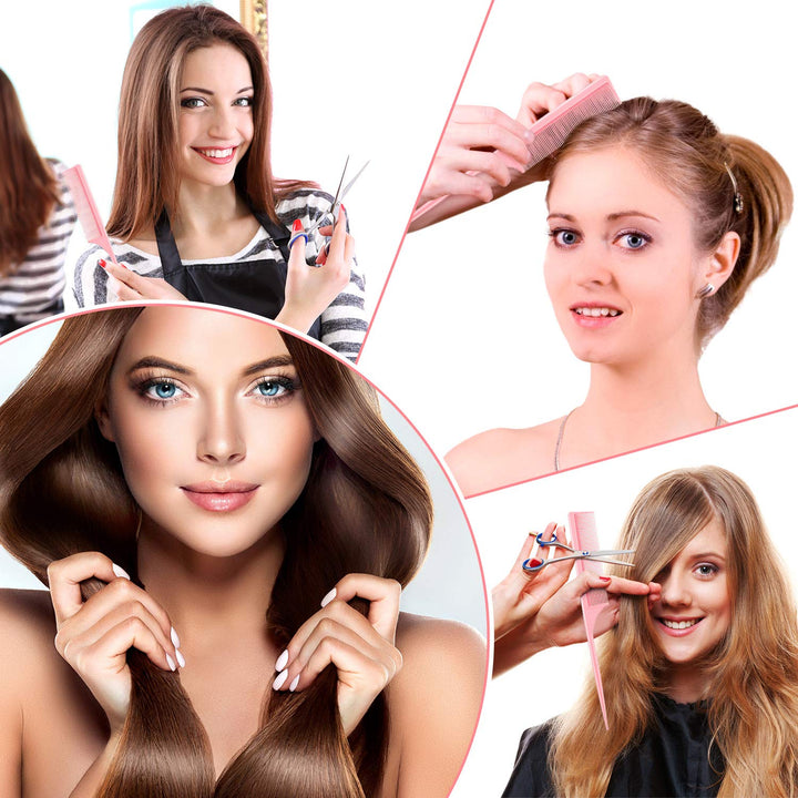 3 Pack Styling Comb Carbon Fiber Anti Static Heat Resistant Tail Comb for Back Combing, Root Teasing, Adding Volume, Evening Styling (Pink)