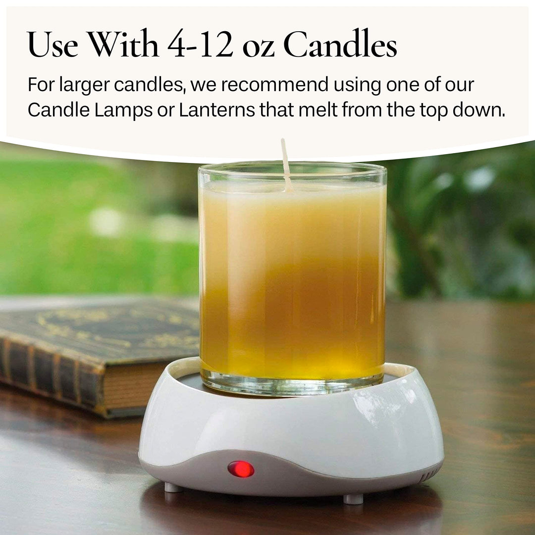 CANDLE WARMERS ETC. Auto Shutoff Candle Warmer Plate (White, Plug-in) – Modern Candle Wax Warmer with 8-Hour Timer