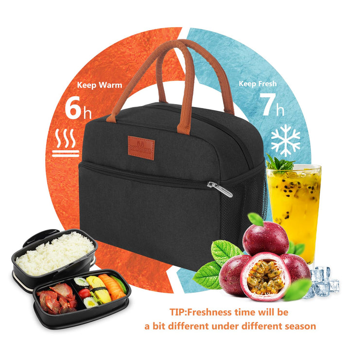 Lunch Bag for Women/Men, Insulated Lunch Box Bag for Women Adult Men, Small Leakproof Lunch Tote Bag, Reusable Lunch Cooler bag Container for Work/Office/Picnic/Travel -Balck