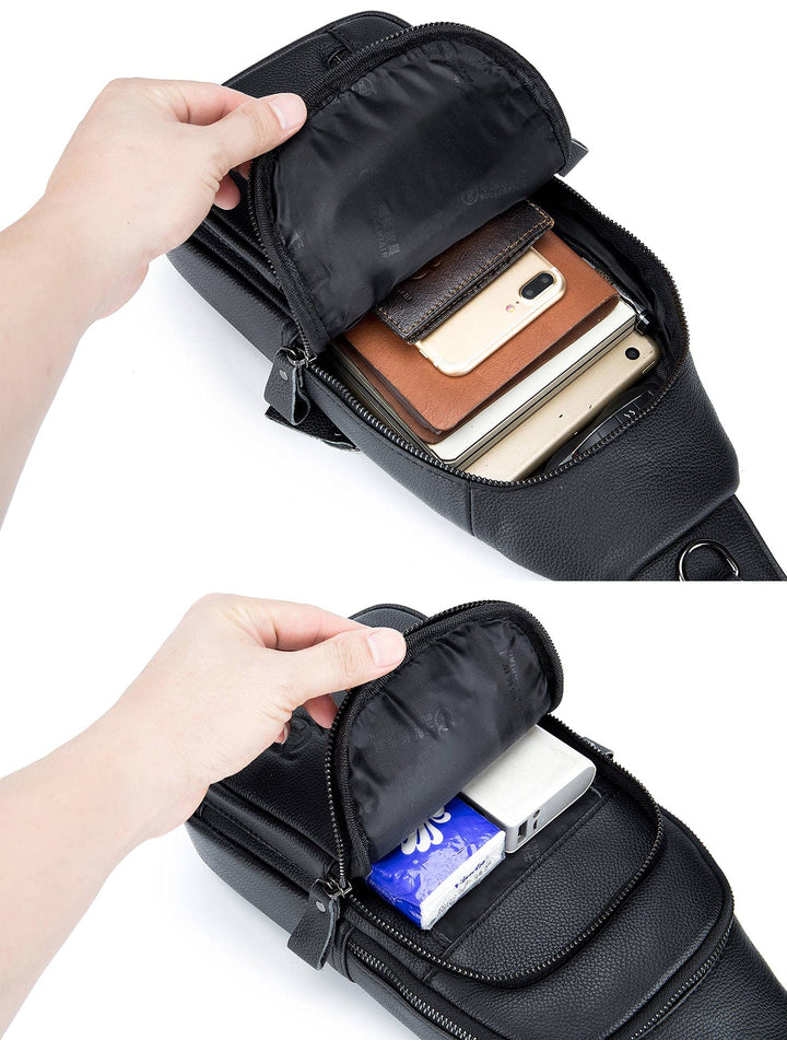 Genuine Leather Sling Bag Casual Chest Bag Travel Hiking Crossbody Shoulder Backpack Vintage Daypacks for Men&amp;Women (Brown)