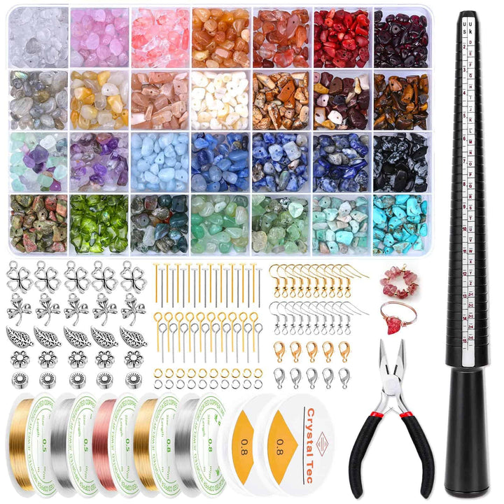 Ring Making Kit with Crystal Beads, 28 Colors Crystal Jewelry Making Kit with Crystals, Jewelry Wire, Pliers and Earring Making Supplies for Jewelry Making