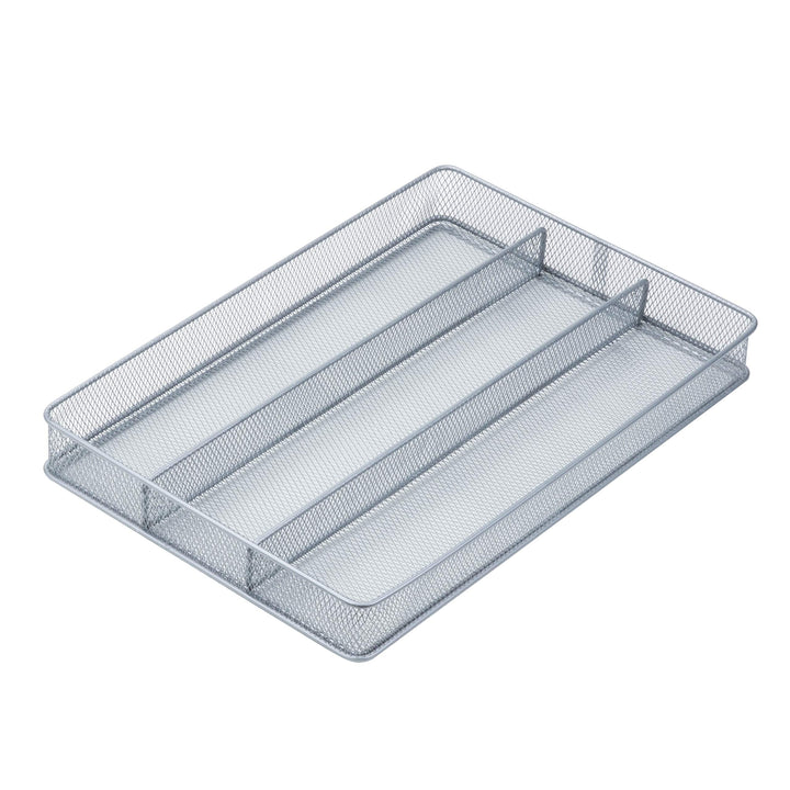 KCH-02157 Steel Mesh 3-Compartment Cutlery Utensil Organizer, Silver