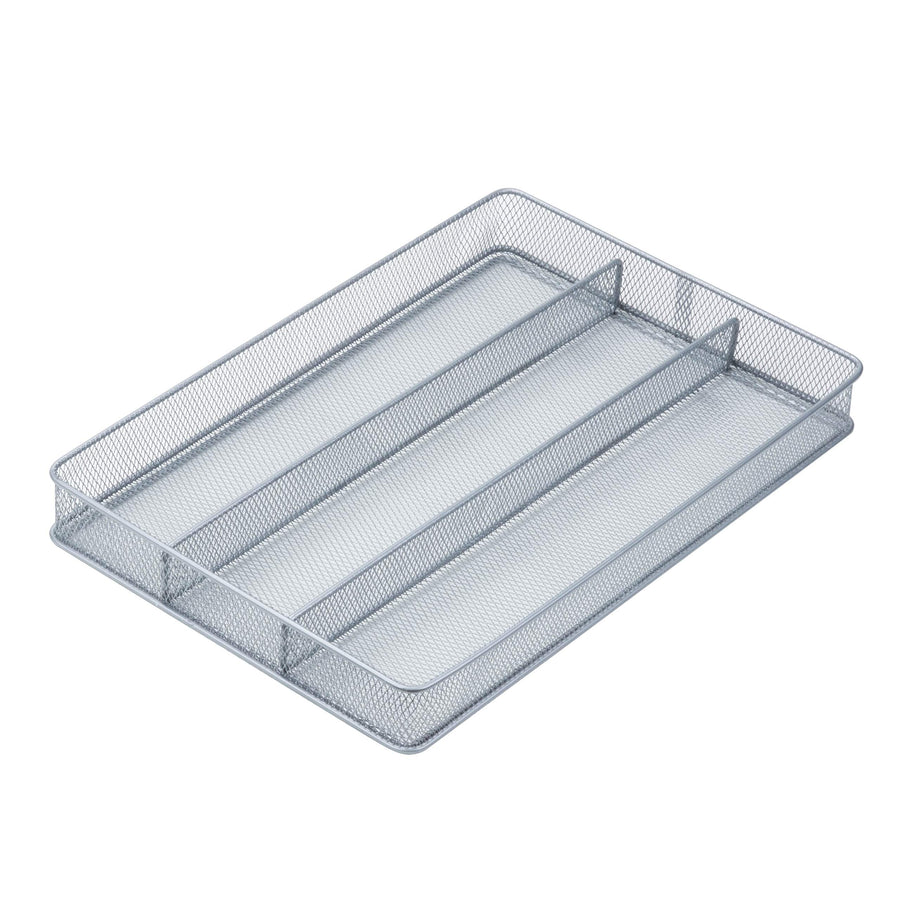 KCH-02157 Steel Mesh 3-Compartment Cutlery Utensil Organizer, Silver