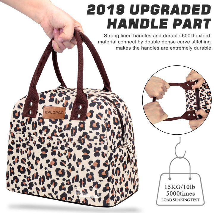 Lunch Bags for Women with Adjustable Shoulder Strap, Leakproof Insulated Lunch Box Women Lunch Tote Bag Cooler Bag Container Lunch Pail Bags for Work Picnic Sports Travel (Beige with leopard)