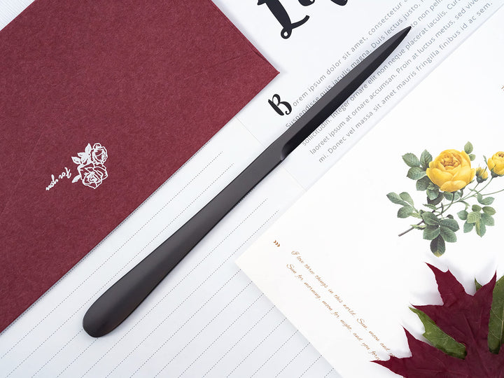 9 Black Metal Letter Opener with Minimalist Design, Safe Double Edge Blades, Anti-Fingerprint Long Handle, Mail Opener Paper Knife Tool Envelope Opener