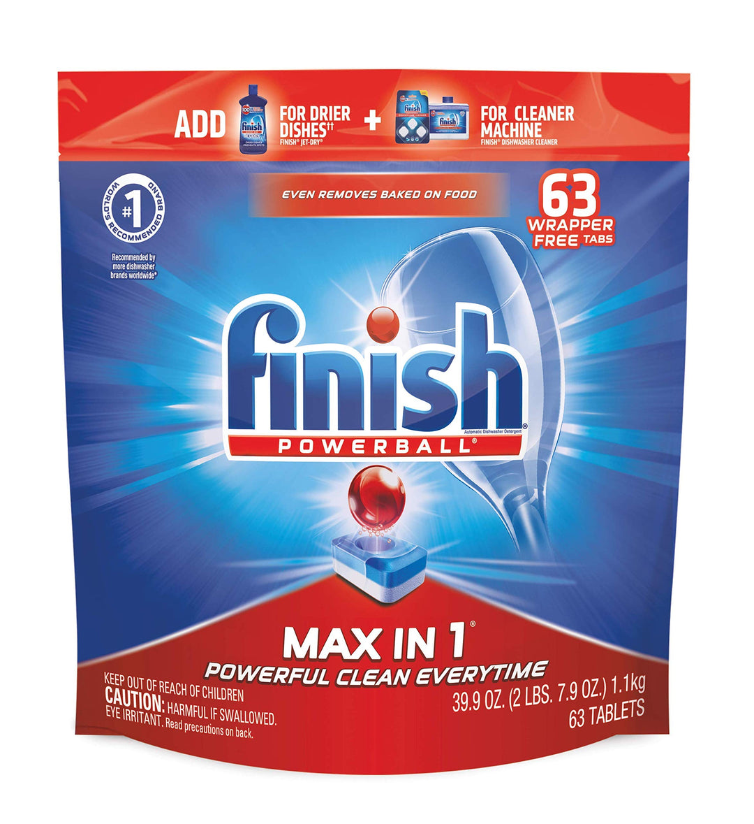- Max in 1-63ct - Dishwasher Detergent - Powerball - Wrapper Free Dishwashing Tablets - Dish Tabs,63 Count (Pack of 1)