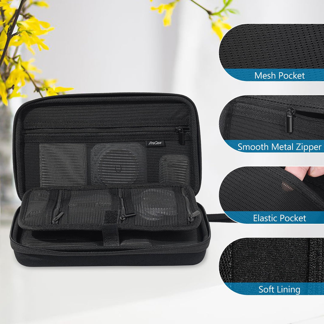 Large Hard Travel Electronic Organizer Case for MacBook Power Adapter Chargers Cables Tech Organizer Hard Drive USB Flash Disk SD Card Portable Electronics Accessories Bag -Black