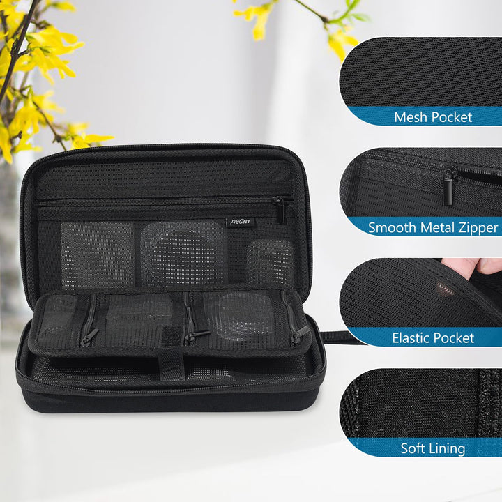Large Hard Travel Electronic Organizer Case for MacBook Power Adapter Chargers Cables Tech Organizer Hard Drive USB Flash Disk SD Card Portable Electronics Accessories Bag -Black