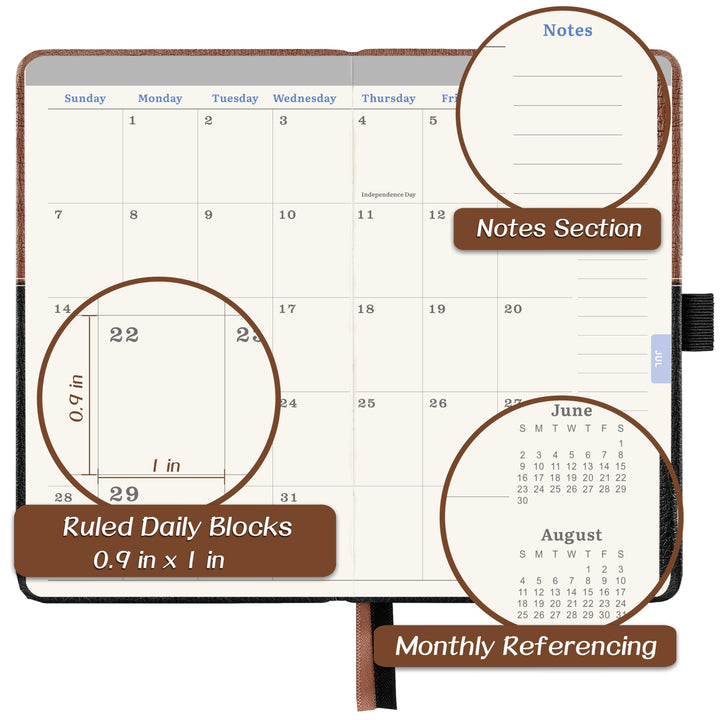 2025 Pocket Calendar - 2025 Pocket Planner from Jan. 2025 to Dec. 2025, Small Pocket Planner for Purse with Elastic Closure, Inner Pocket