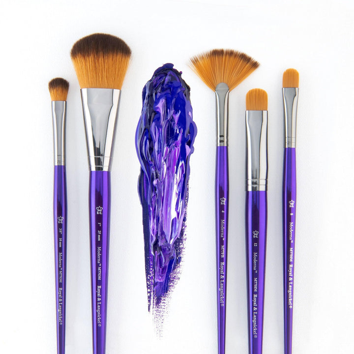 Royal &amp; Langnickel Moderna, 5pc Oval Mop Variety Brush Set for All Painting Mediums, Includes - Mop, Fan &amp; Half Moon Brushes Purple