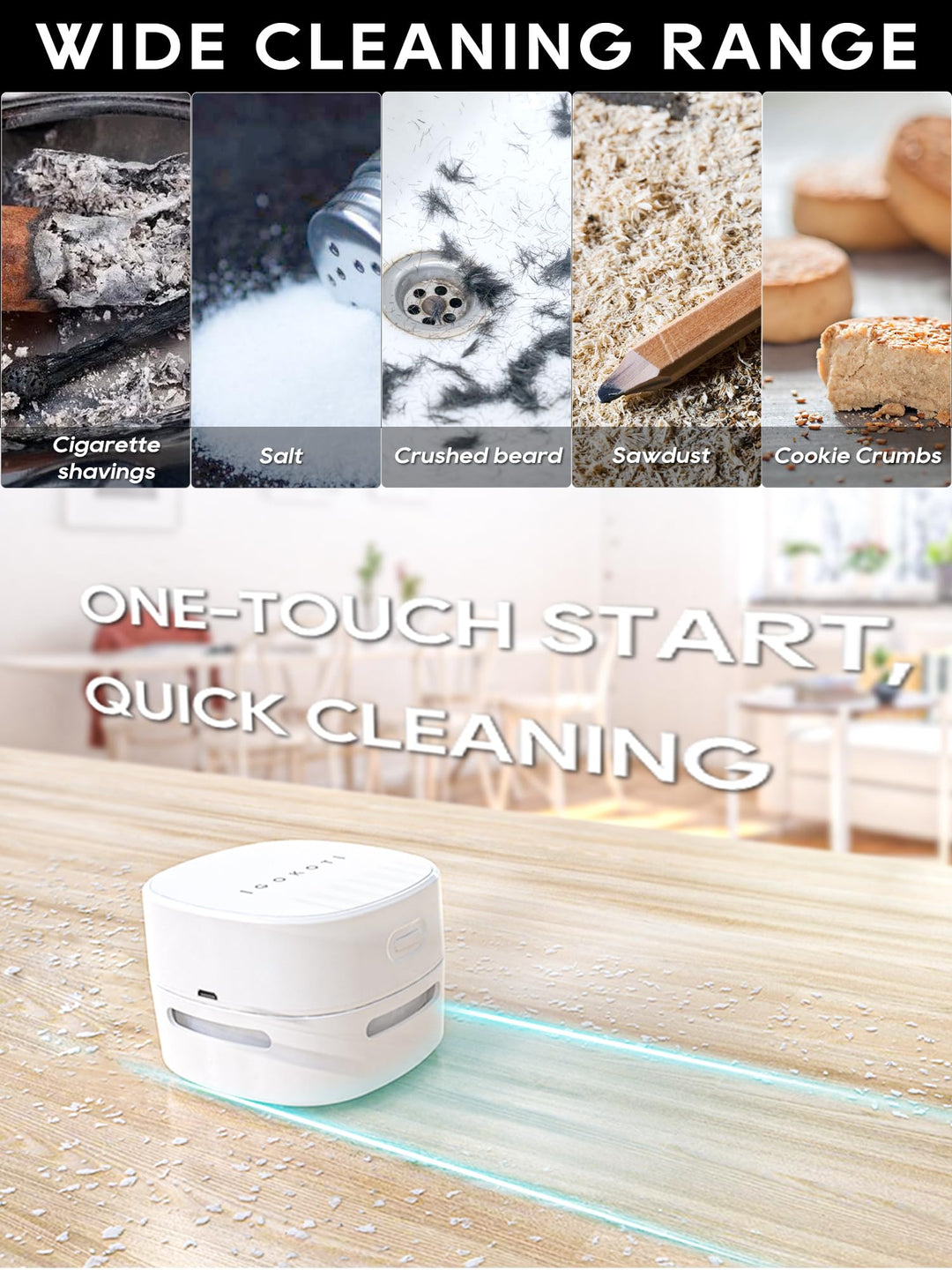 Desk Vacuum Cleaner Mini,Counter Vacuum,Tabletop Vacuum Cleaner USB Rechager, Cordless Energy Saving Design