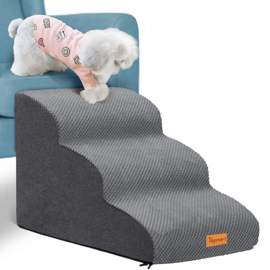 3 Tiers Foam Dog Ramps/Steps,Non-Slip Dog Steps,Extra Wide Deep Dog Stairs,High Density Foam Pet Stairs/Ladder,Best for Older Dogs,Cats,Small Pets