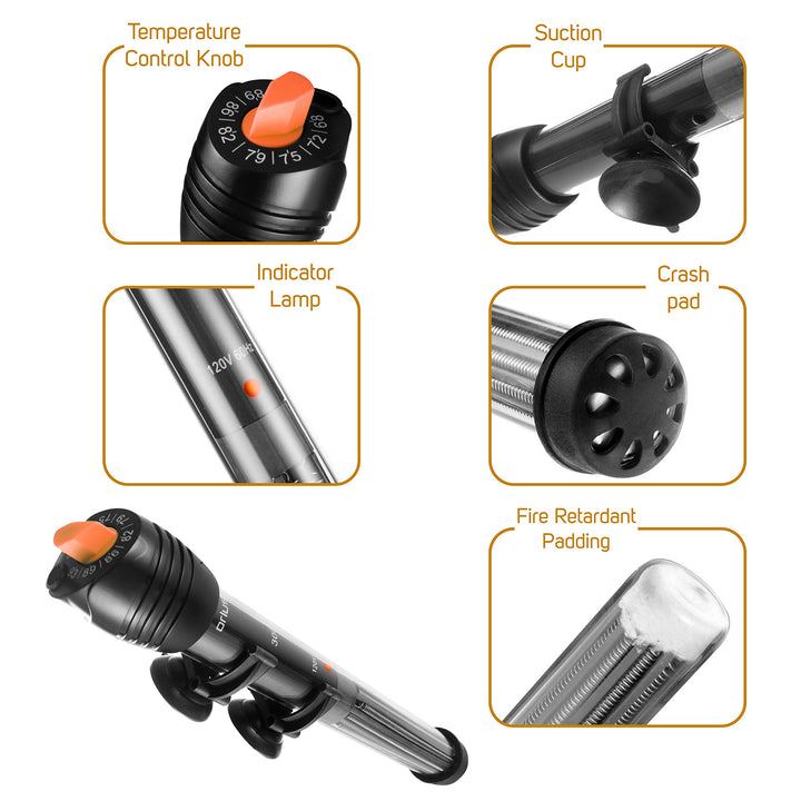 Submersible Aquarium Heater,100W Adjustable Fish Tahk Heater with 2 Suction Cups Free Thermometer Suitable for Marine Saltwater and Freshwater