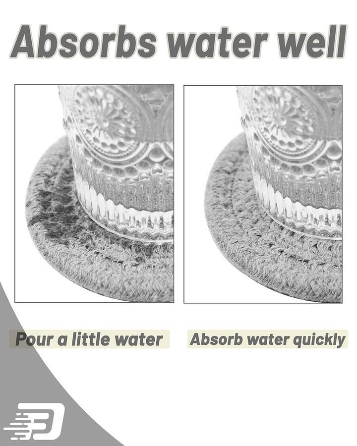 Coasters for Drinks Absorbent, 10 Pcs Absorbent Coasters, 4.3 Inch Drink Coasters, Woven Coasters for Desk Protection