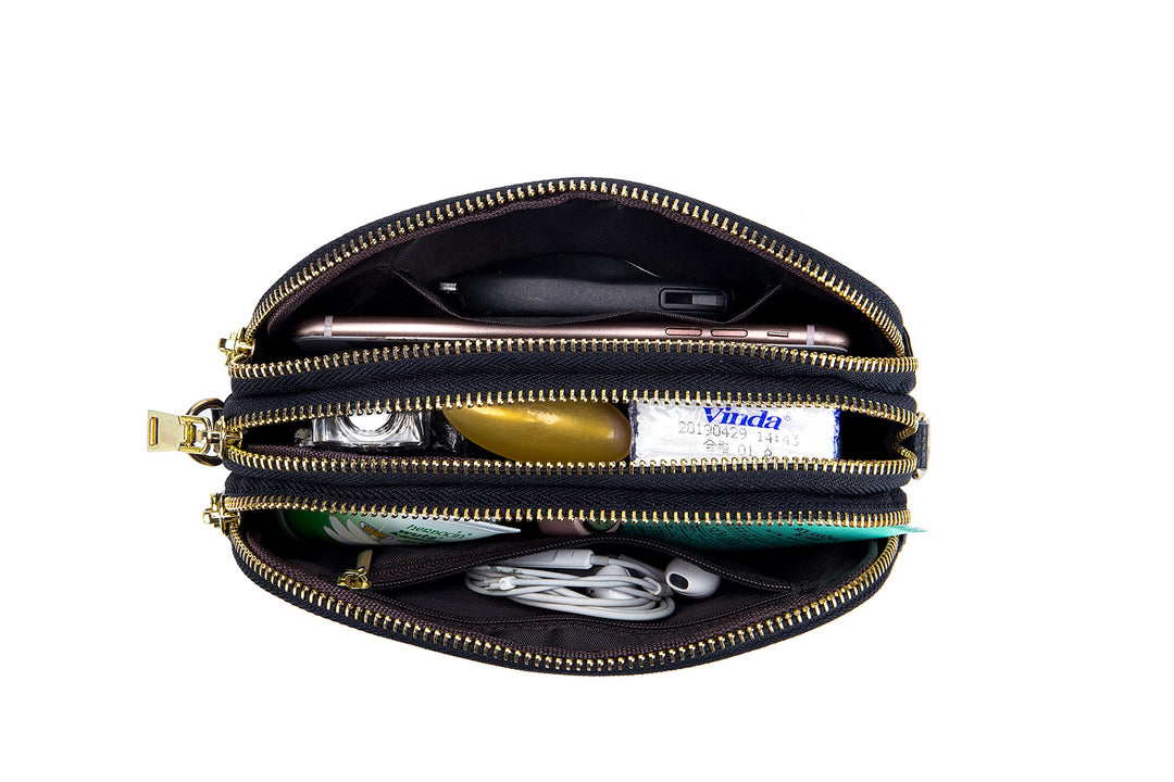 Triple Zip Small Crossbody Bags Genuine Leather Shoulde
