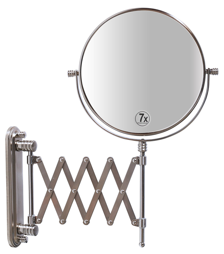 Deco Bros 8 Inch Two Sided Extension Wall Mount Mirror With 7x Magnification, 13.5 Inch Extension, Nickel