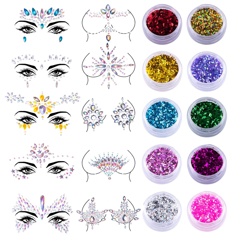 SIQUK 10 Sets Face Jewels Body Gems Stickers Mermaid Fa