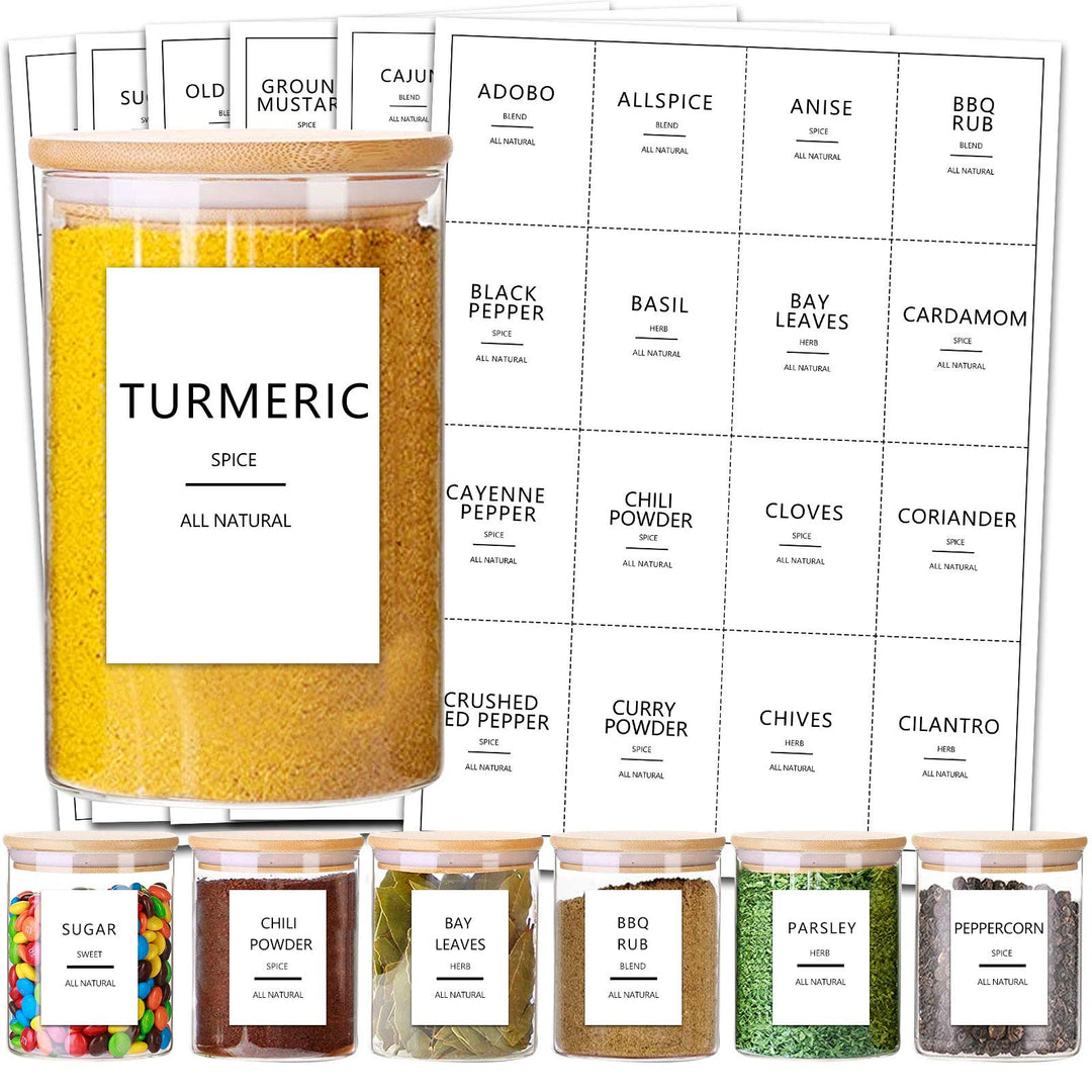 Cagseia 114 Spice Jar Labels Preprinted Minimalist White Label, Fit Round or Rectangle Spice Jars, Waterproof Labels Stickers, Herb Seasoning Kitchen Pantry Labels