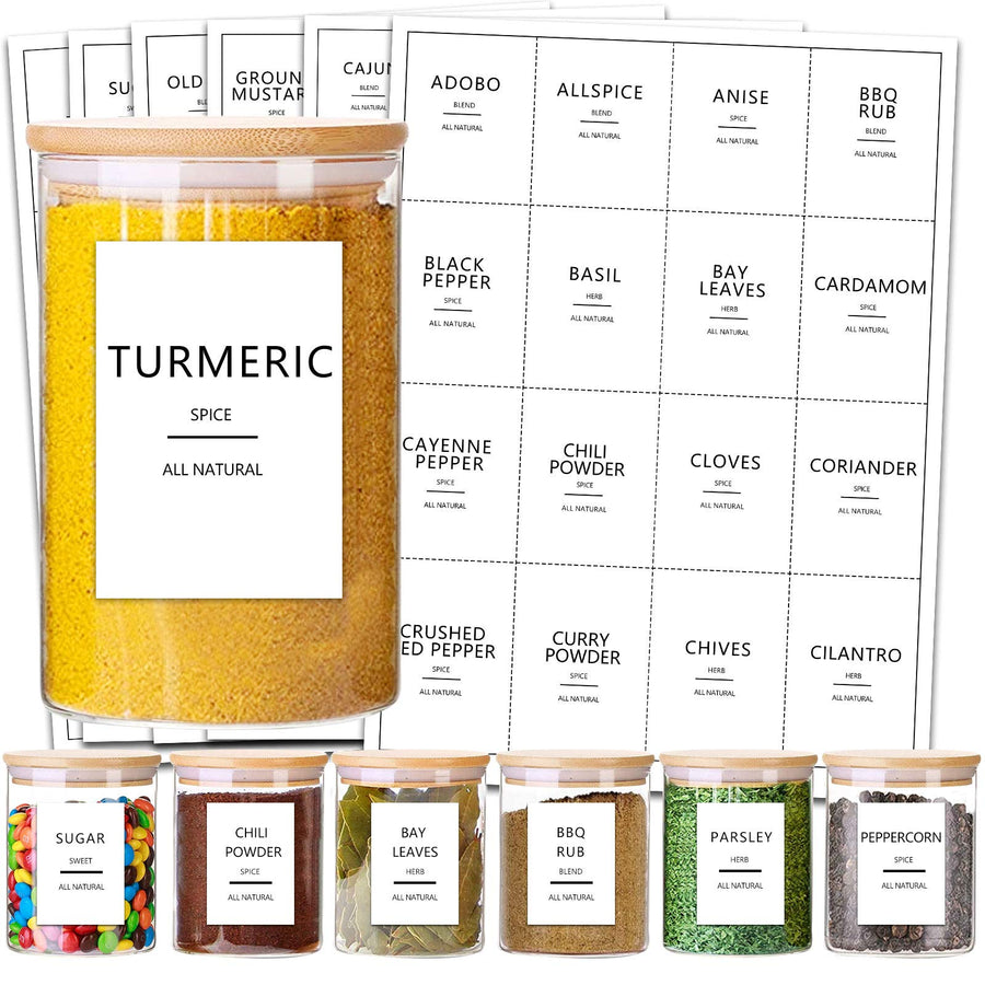 Cagseia 114 Spice Jar Labels Preprinted Minimalist White Label, Fit Round or Rectangle Spice Jars, Waterproof Labels Stickers, Herb Seasoning Kitchen Pantry Labels