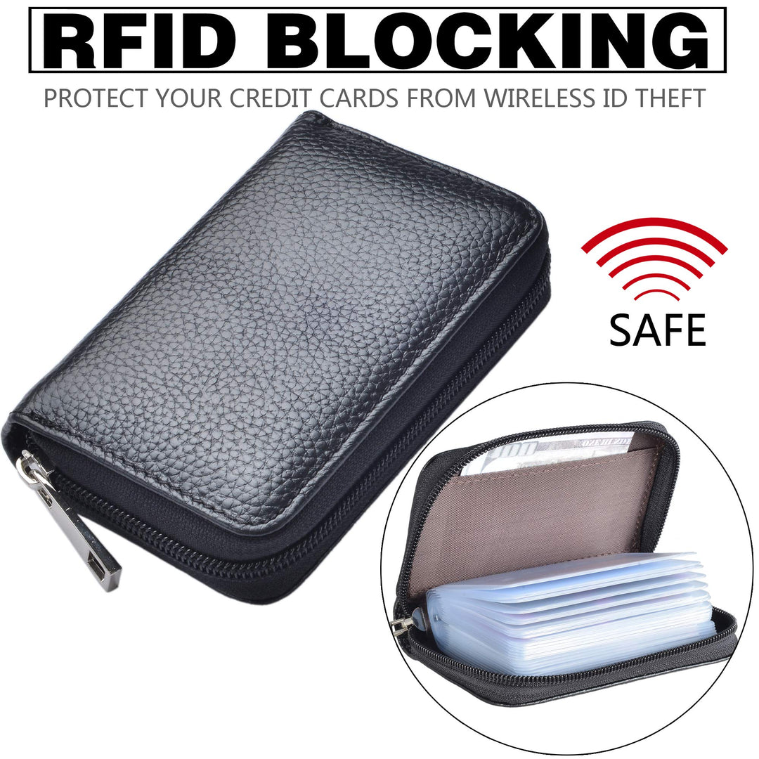 Easyoulife Genuine Leather Credit Card Holder Zipper Wa