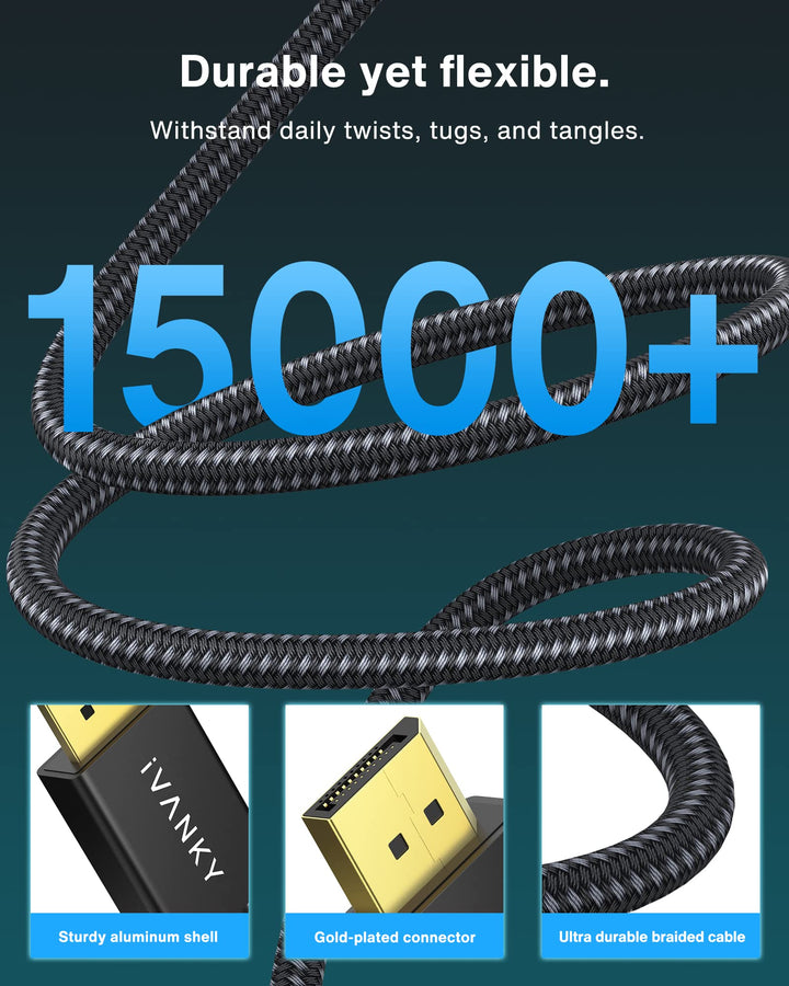 IVANKY DisplayPort Cable 1.4, 8K DP Cable 15ft [8K@60Hz