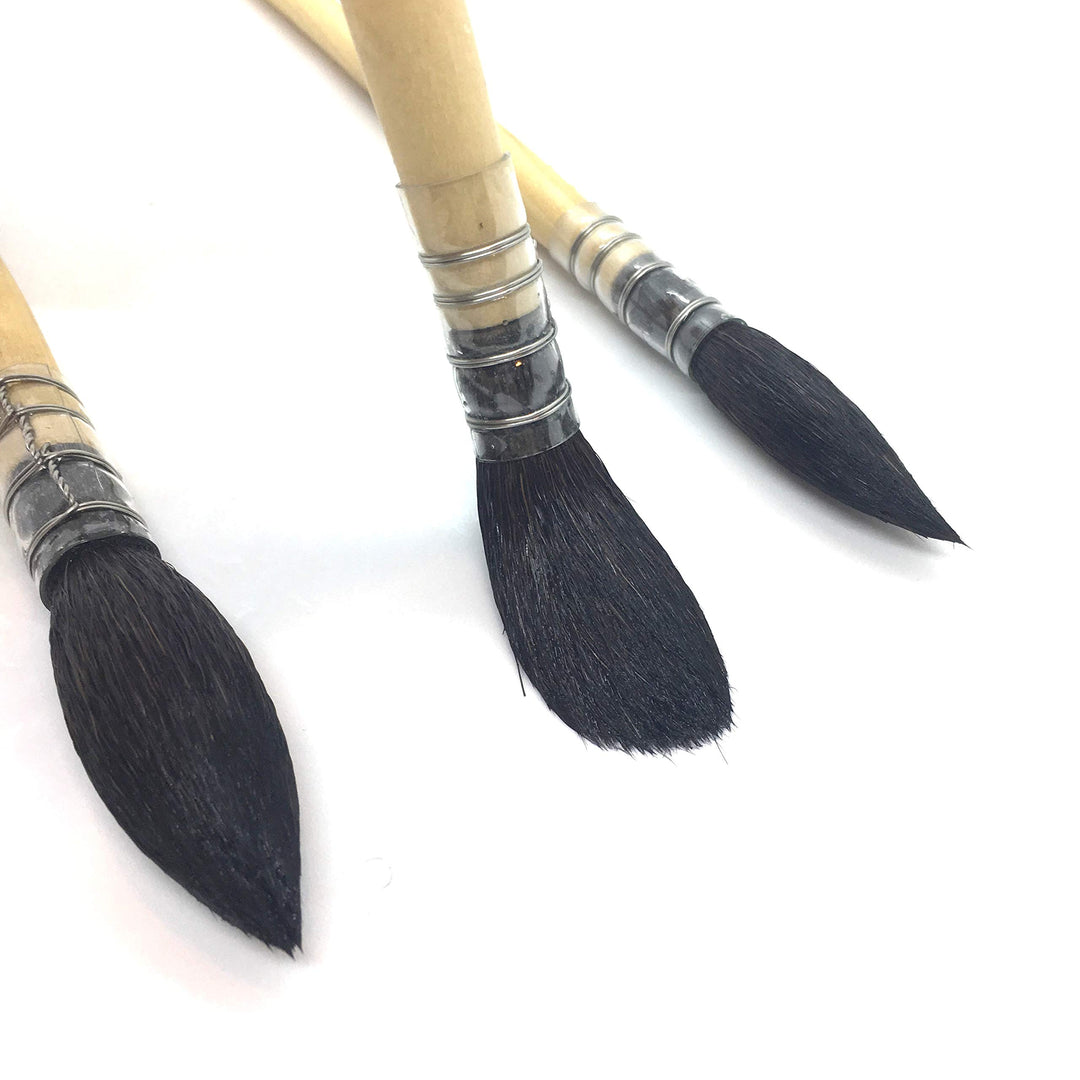 XDT#920 Round Watercolor Artist Paint Brush 3 Piece Set Medium Soft Black Goat Hair Long Handle #8#10#12, Mop Style Paint Brush for Watercolor &amp; Acrylic &amp; Oil