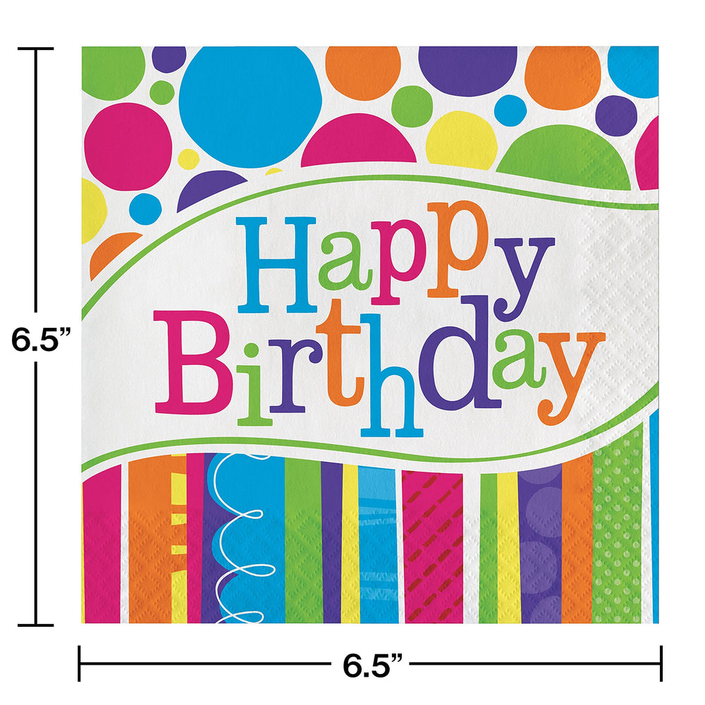 665412 Bright and Bold Happy Birthday Lunch Napkins, 16 ct, Multi-color