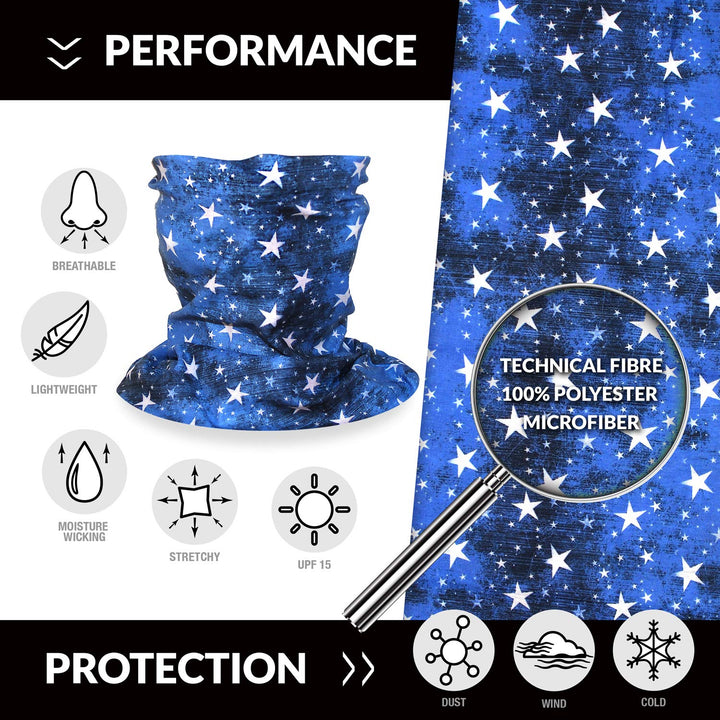 Blue Motorcycle Face Mask for Women with Stars - Multifunction Outdoor Dust Protection Face Shield Bandana for Riding ATV Cycling Hiking Camping Climbing Fishing Hunting Running, Festival Headbands