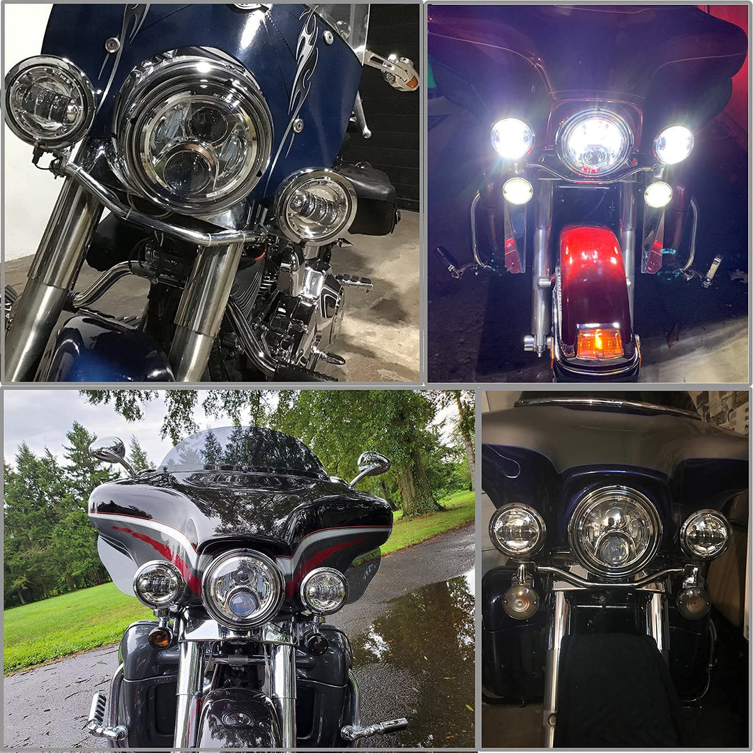 7 inch Motorcycle LED Headlight 4.5 Fog Passing Lights DOT Kit Compatible with Harley Davidson Fat Boy Street Glide Heritage Softail Road King Switchback Electra Glide Ultra Classic Chrome