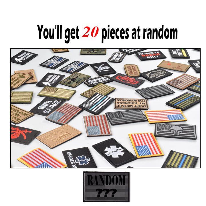 20 Pieces Random Tactical Morale Patch Bundle, Full Embroidery Loop and Hook Patches Set for Caps, Bags, Backpacks, Vest, Military Uniforms,Tactical Gears Etc