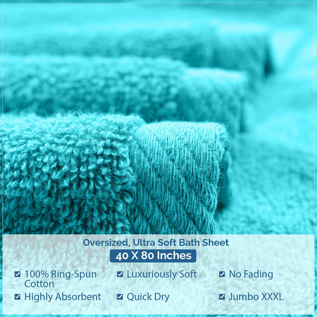 100% Cotton Premium Bath Sheets – 550 GSM (40x80 Inches) Highly Absorbent and Quick Dry Extra Large Luxury Bath Towels – Super Soft Towels for Bathroom, Hotel, Aqua Pack of 1