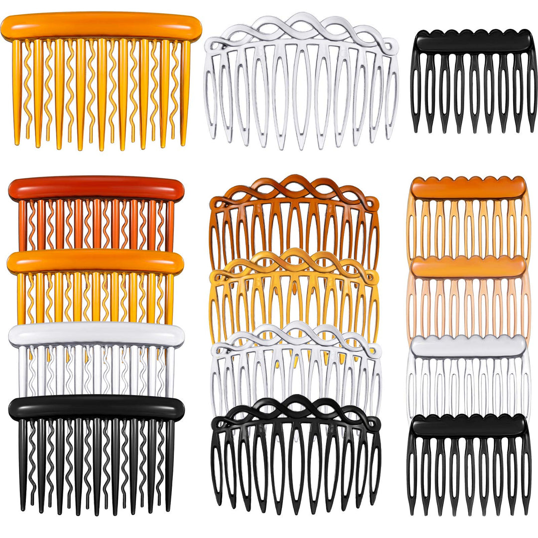 12 Pieces Plastic Side Hair Twist Comb French Twist Comb Hair Clips with Teeth for Fine Hair Accessories Women, 4 Colors(Retro Color,Chic)