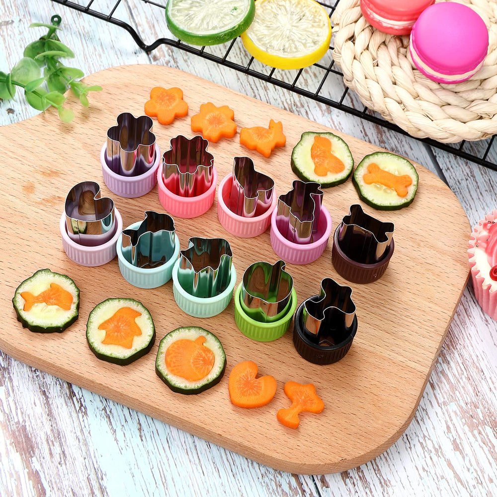 Vegetable Cutter Shape Set, Mini Cookie Cutters,Biscuit Cutter to Decorate Food, Children's Baking and Food Supplement tool Accessories Kitchen Crafts, (20PCS+20Fork)
