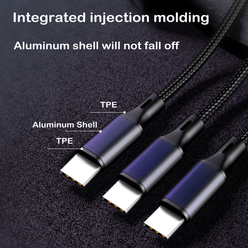 USB C Splitter Cable,USB C Male to 3 Type-C Male Charge Cable,3 in 1 Nylon Braided Charging Cord with 3x0.2m Cable, 5A Fast Charge,Compatible with Mobile/Android and More (0.65 FT-0.2M)