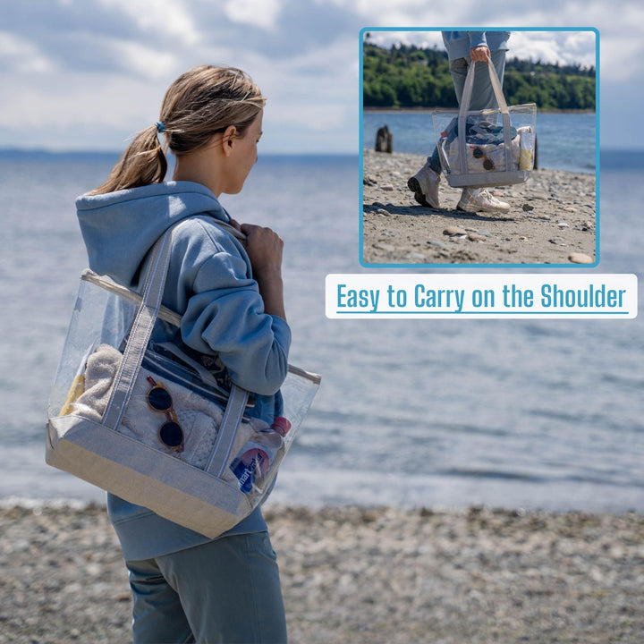 2 Packs Clear Bag Transparent Vinyl PVC Tote, Outdoor, Beach, Pool (Set of 2, Cyan)