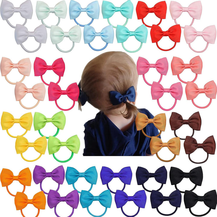 CÉLLOT Toddler Hair Accessories - 40pcs 2.75 Elastics Rubber Ribbon Bands, Bows for Baby Girls, Kids & Children