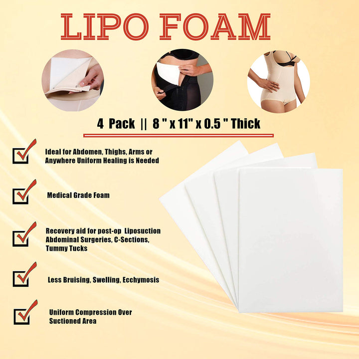 4 Pack Lipo Foam Board - Post Surgery Ab Board - Use After Liposuction, C-Section, Tummy Tucks, BBL surgeries