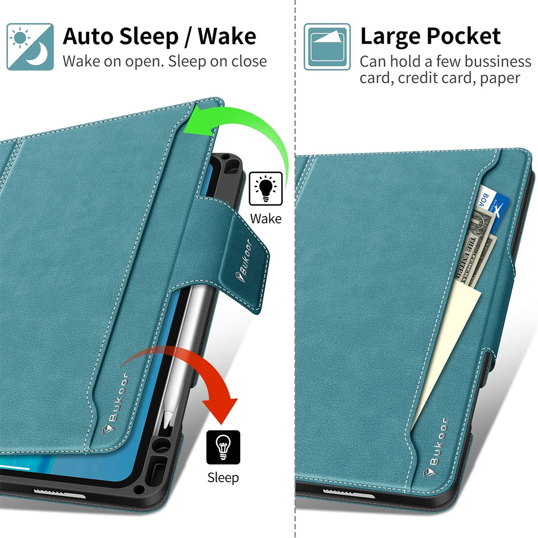 BuKoor iPad Pro 11 inch Case 2022 4th/3rd/2nd/1st Generation Case (2021/2020/2018) with Pencil Holder, Auto Sleep/Wake Function Smart PU Leather with Pocket Shockproof Magnetic Clasp Cover (Green)