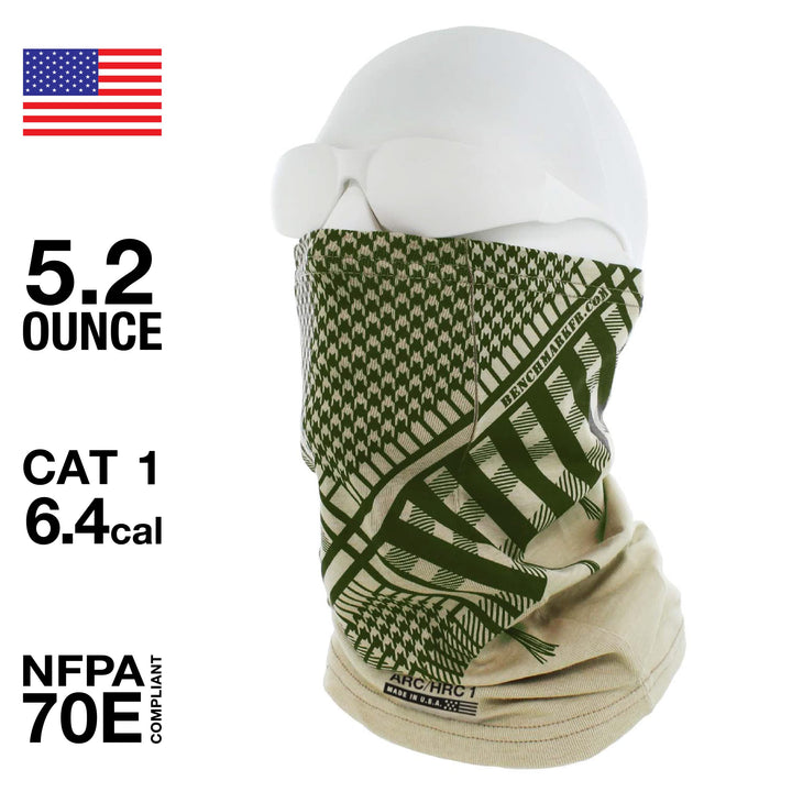 Flame Resistant Face Mask Neck Gaiter - CAT1 (Army Green American Shemagh - Beige)